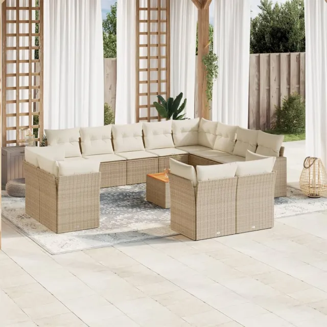 vidaXL 13-delige Loungeset met kussens poly rattan beige, foto 2
