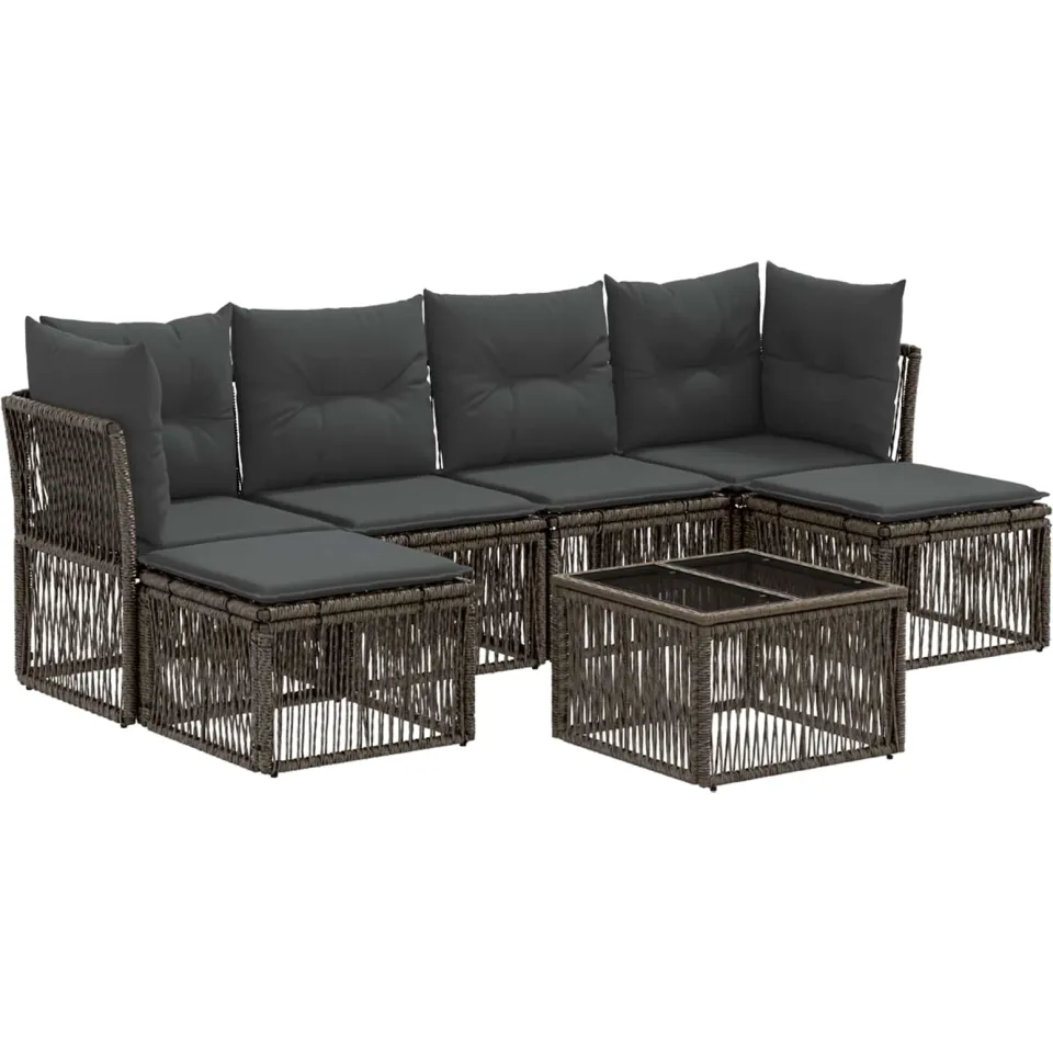 vidaXL Tuinbankenset 7 st Grijs poly rattan, foto 3