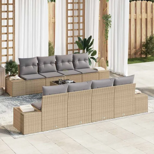 vidaXL Tuin Sofa Set 8 st Beige en Grijs poly rattan, foto 2