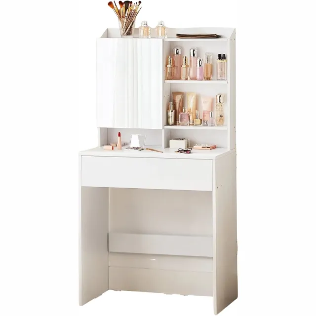 Stervia Make Up Tafel - Kaptafel - Make Up Tafel Met Spiegel - Verstelbare Planken - Incl Lade - Toilettafel - Wit - 40x 70 x 136 cm