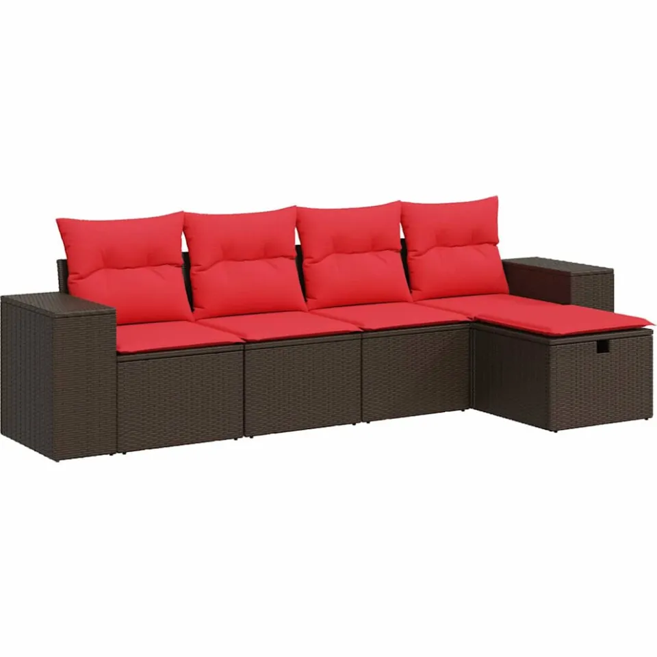 vidaXL 5-delige Loungeset met kussens poly rattan bruin, foto 3