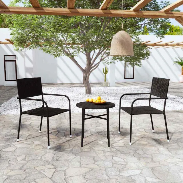 vidaXL 3-delige Tuinset poly rattan zwart, foto 2