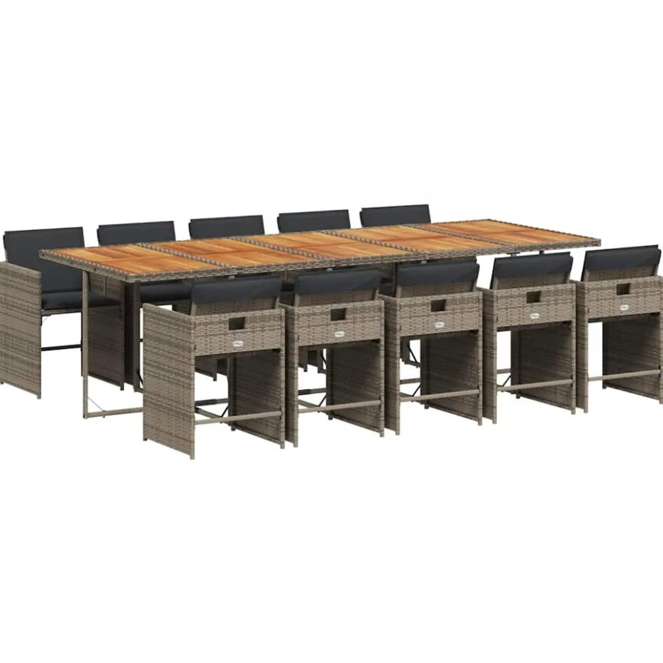 vidaXL 11-delige Tuinset met kussens poly rattan grijs