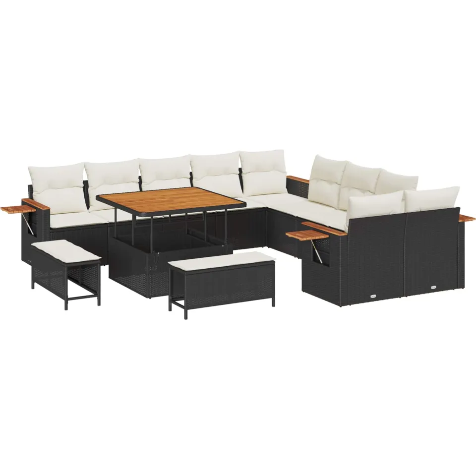 vidaXL Tuinbankenset 13 st Zwart poly rattan, foto 4