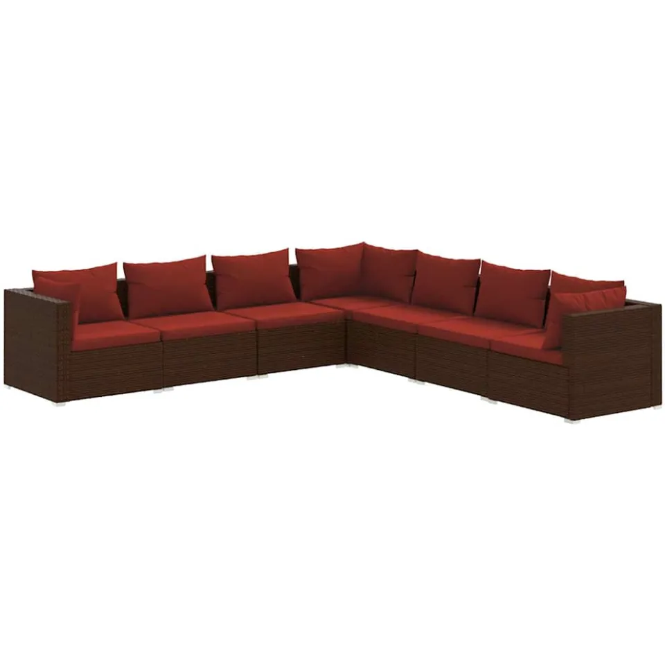 vidaXL 7-delige Loungeset met kussens poly rattan bruin, foto 3