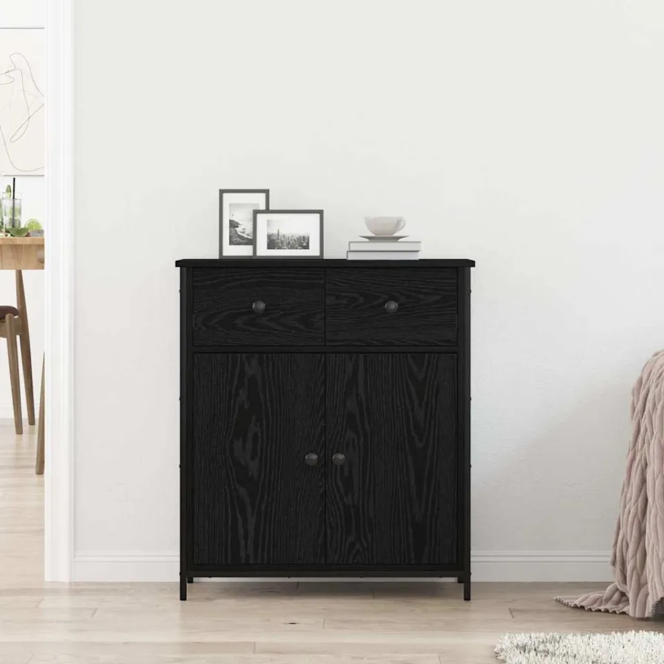 vidaXL Dressoir Zwart Eiken 70 x 30 x 80 cm Bewerkt hout, foto 4
