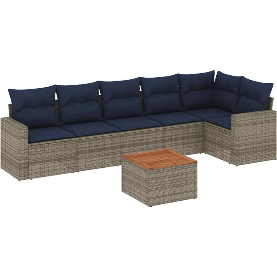 vidaXL 7-delige Loungeset met kussens poly rattan grijs, foto 3