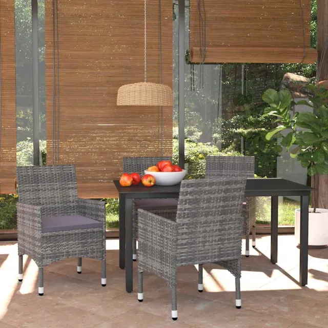 vidaXL 5-delige Tuinset met kussens poly rattan grijs, foto 2