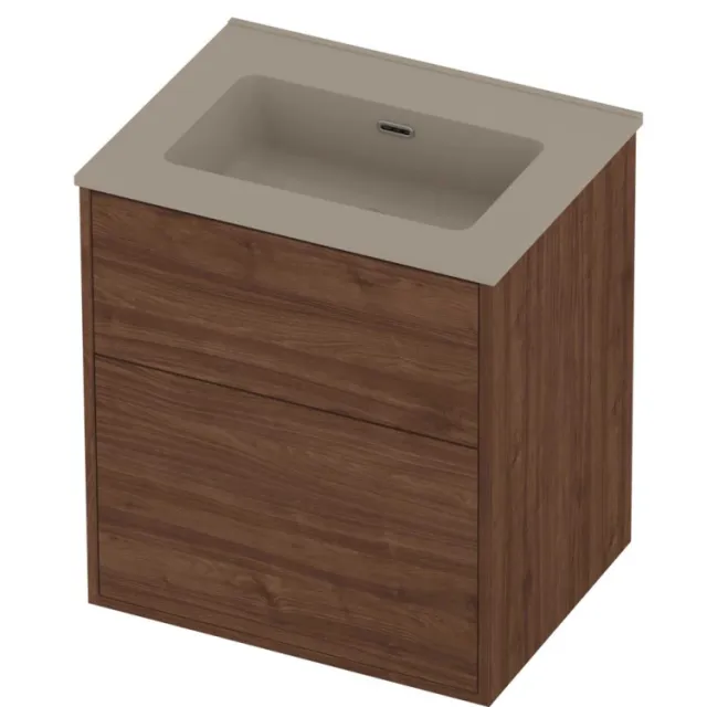 Proline Tribute Badmeubelset Porselein In Kader 60x46x67 cm Mat Crème Cotton Indian Walnut Houtlook