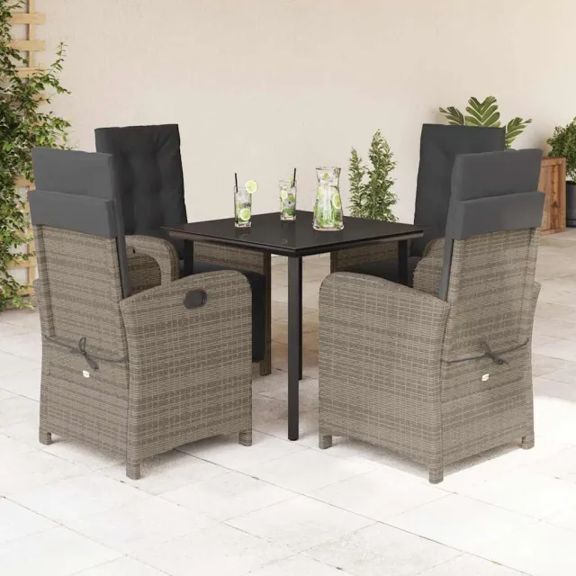 vidaXL 5-delige Tuinset met kussens poly rattan grijs, foto 2
