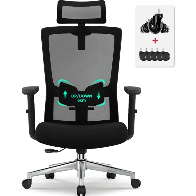 Authmic Ergonomische Bureaustoel – Verstelbare 90°-135° Rugleuning – 3D Hoofdsteun & Lendensteun – Ademende Mesh Zitting – Comfortabele Kantoorstoel tot 200 kg – Ideaal voor Thuiswerk & Kantoor – Early Black Friday Deal Zwart