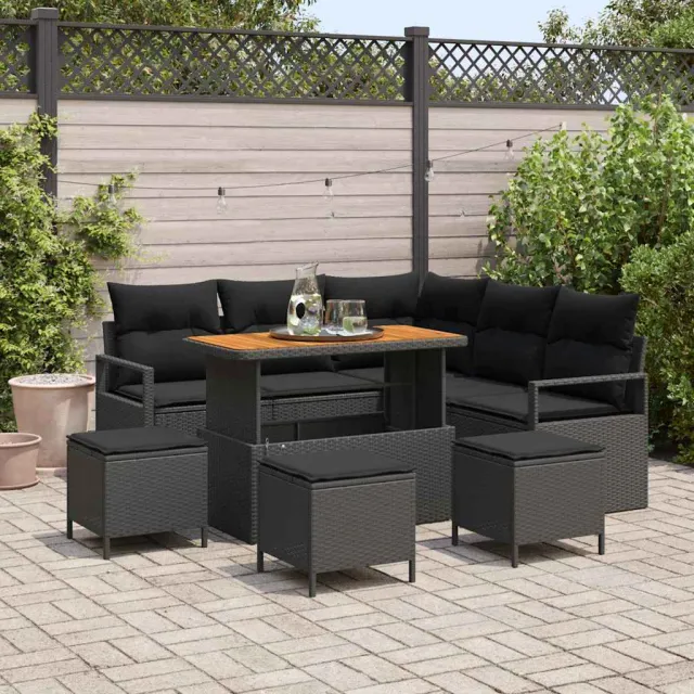 vidaXL Tuinbankenset 9 st Zwart poly rattan, foto 2