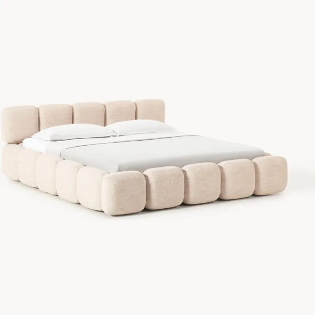 Westwing Collection Gestoffeerd bed Tayla gemaakt van bouclé Roze