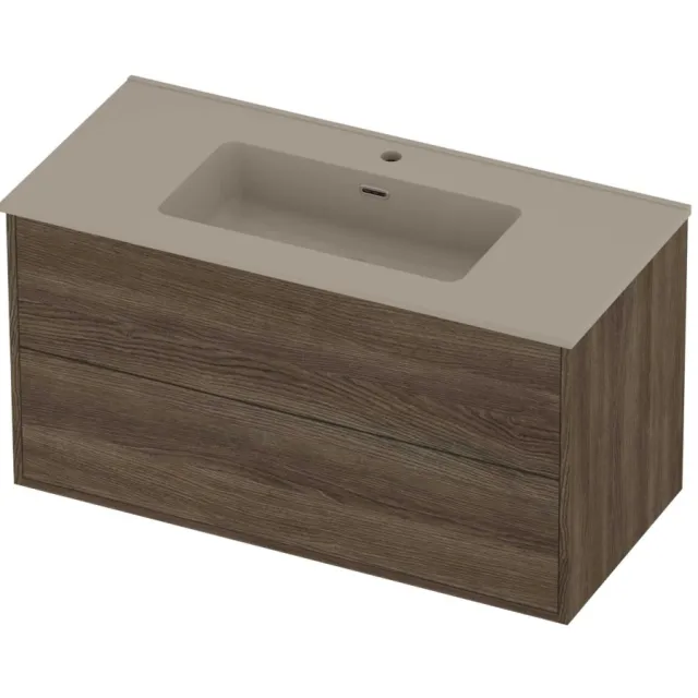 Proline Tribute Badmeubelset Porselein Elegant In Kader 100x46x54 cm Mat Crème Cotton Vital Oak Eiken