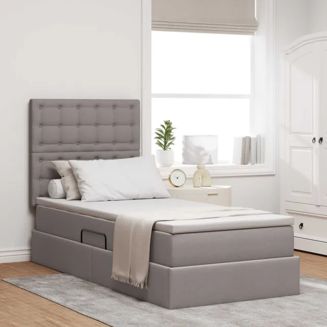 vidaXL LED Opslagbed met Matras Taupe 90 x 200 cm Stof