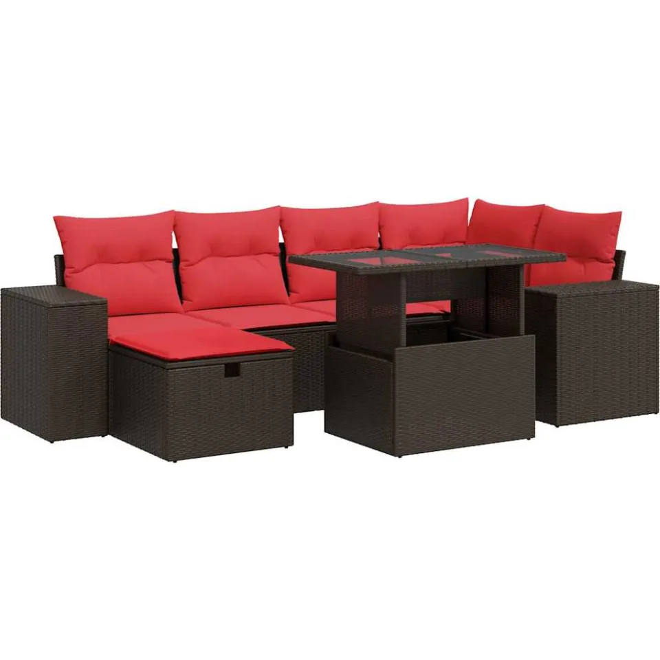 vidaXL 7-delige Loungeset met kussens poly rattan acacia zwart, foto 3
