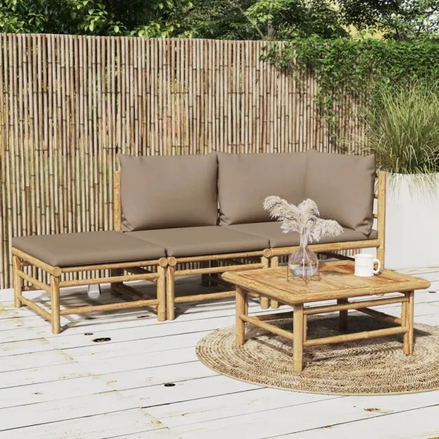 vidaXL 3-delige Loungeset met kussens bamboe taupe, foto 2