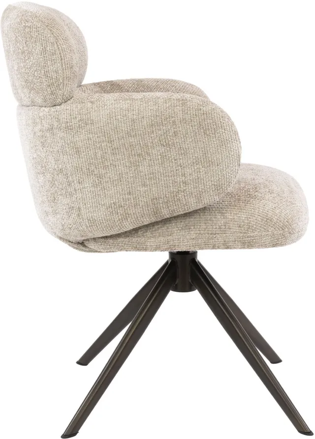 Nest of Nora Set van 2 - Nest of Nora Armstoel Lenu - Draaibaar met auto-return - Lichtbruin chenille - Pocketvering - Bronzen metalen frame - Ronde organische vorm / draaistoel