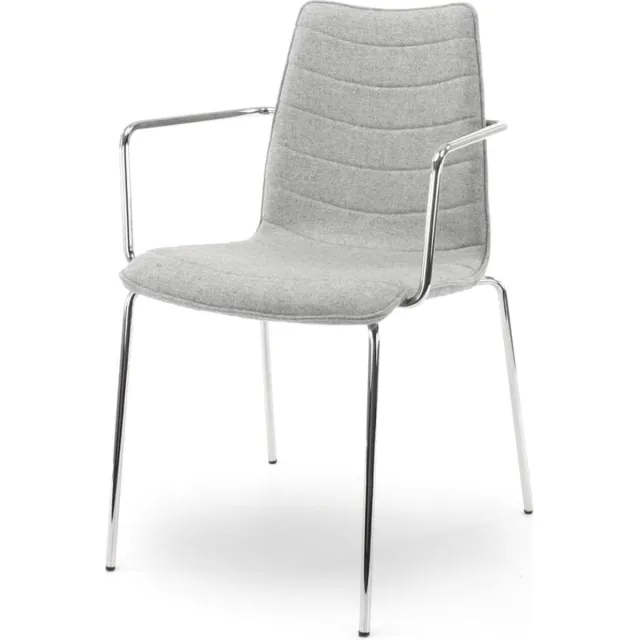Workliving Verona Eetkamerstoel / Vergaderstoel met Armleuning - Lichtgrijs Wolvilt - Chroom onderstel Lichtgrijs - Chroom - Armleuningen