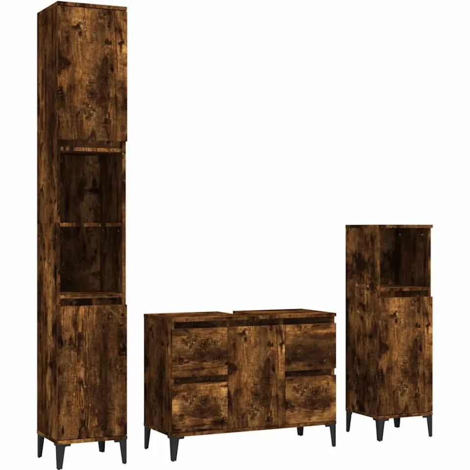 vidaXL 3-delige Badkamermeubelset bewerkt hout gerookt eikenkleurig, foto 3