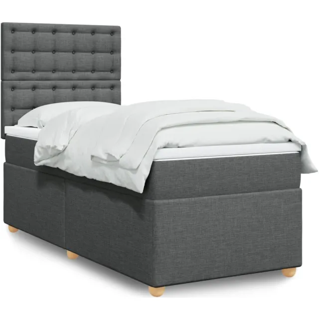 vidaXL Boxspring met matras stof donkergrijs 100x200 cm grijs