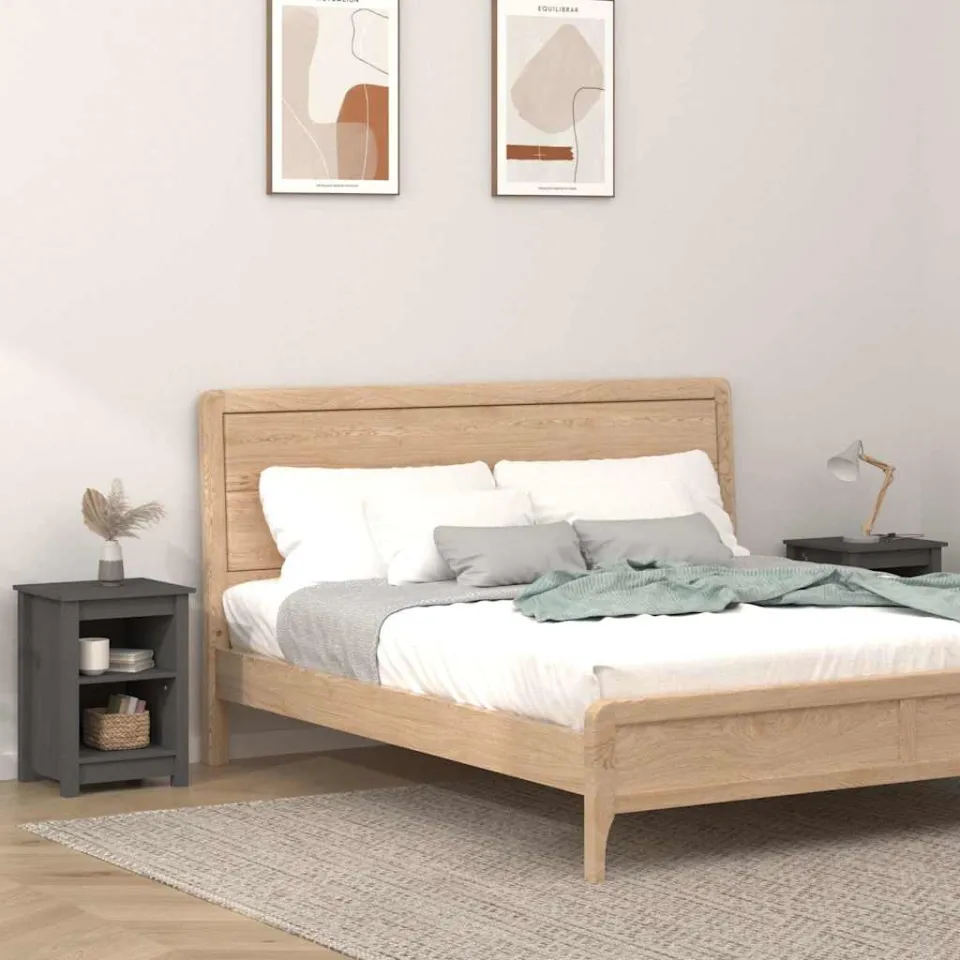 vidaXL Nachtkastjes 2 st 40x35x55 cm massief grenenhout grijs, foto 3