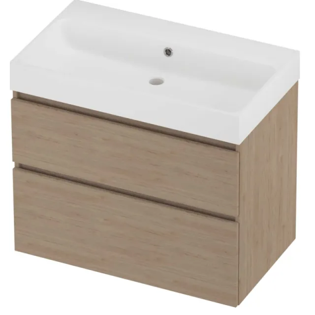 Proline Podium Badmeubelset Polystone Loft Zonder Kraangat 80x46x70 cm Mat White Ideal Oak Eiken