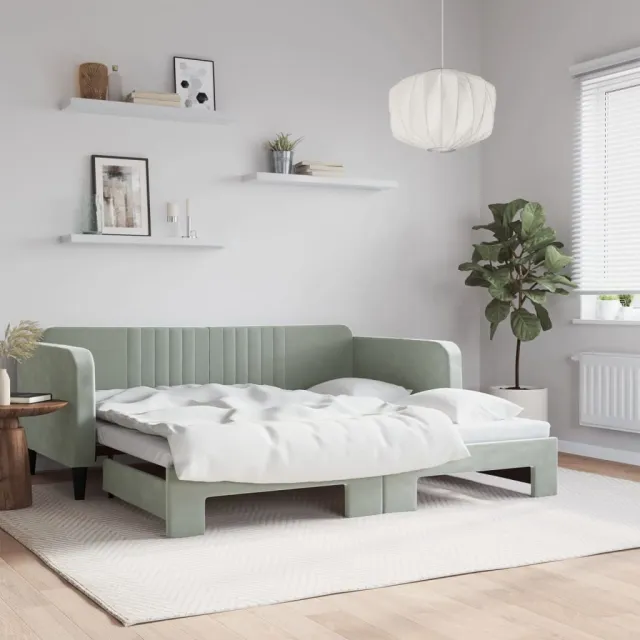vidaXL Slaapbank met onderschuifbed 100x190 cm fluweel lichtgrijs