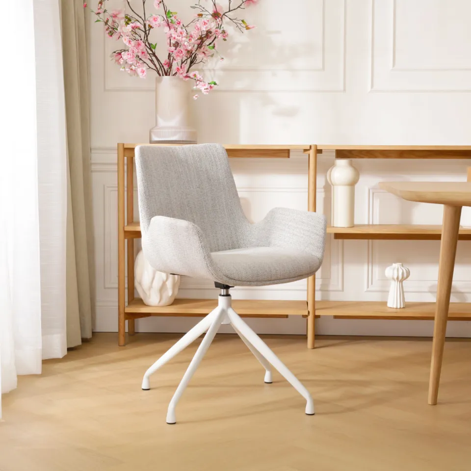 Nolon Nola-Eef draaibare eetkamerstoel beige gemêleerd - wit onderstel, foto 2