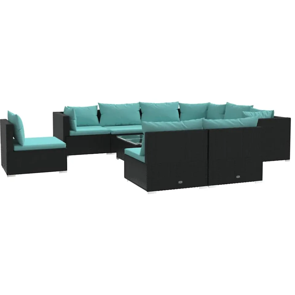 vidaXL 10-delige Loungeset met kussens poly rattan zwart
