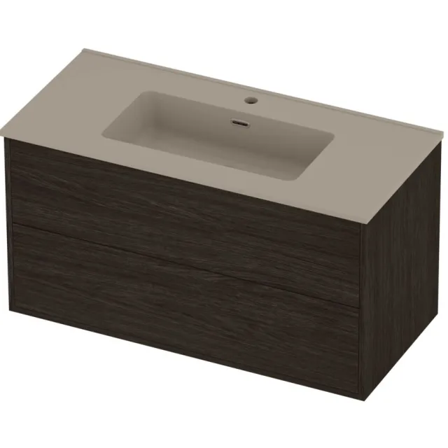 Proline Tribute Badmeubelset Porselein Elegant In Kader 100x46x54 cm Mat Crème Cotton Mokka Oak Eiken