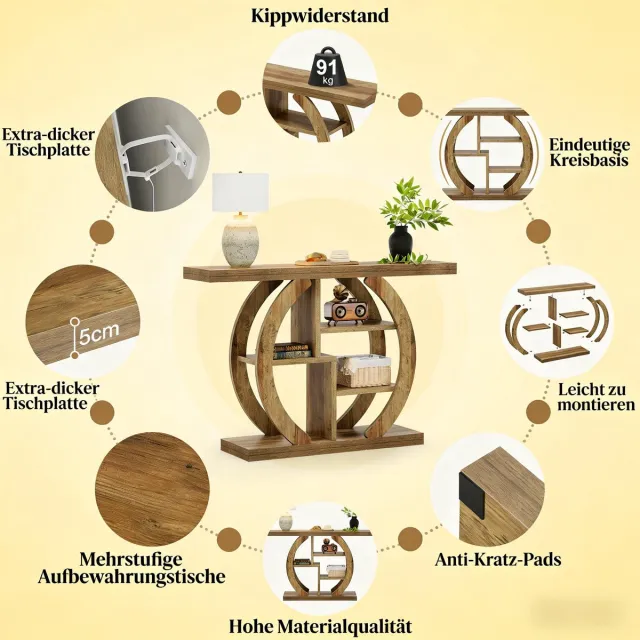 DESMIU Sidetable - Landelijke Consoletafel Met 4 Open Niveaus - Voor Hal, Woonkamer En Achter De Bank - Hout - Bruin - 108 X 29 X 82 Cm