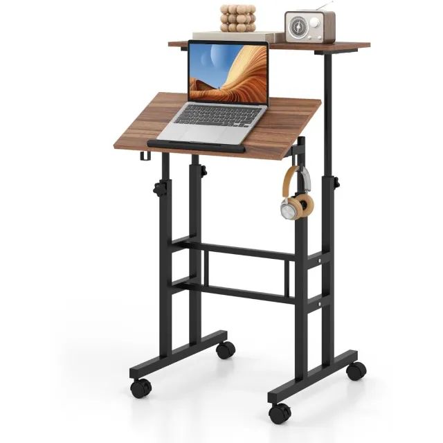 GranMaison Laptoptafel op Wielen - Bedtafeltje - Bijzettafel - Walnoot