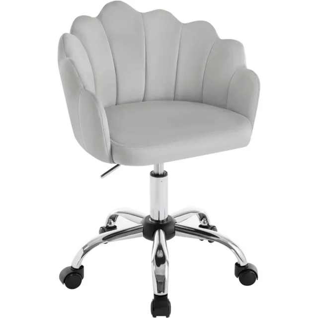 Whoopr® Fluwelen Draaibare Bureaustoel – Ergonomische Schelpstoel met Bloemblaadjes Rugleuning – In Hoogte Verstelbaar – Stoel met Wielen – Luxe Kapstoel - Grijs
