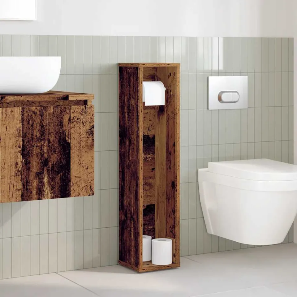 vidaXL Badkamerkast met rolhouder oud hout 20,5x20x90 cm bruin, foto 2