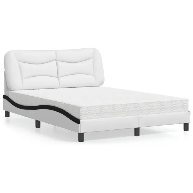 vidaXL Bed met matras "Hvar" kunstleer wit en zwart 140x200 cm