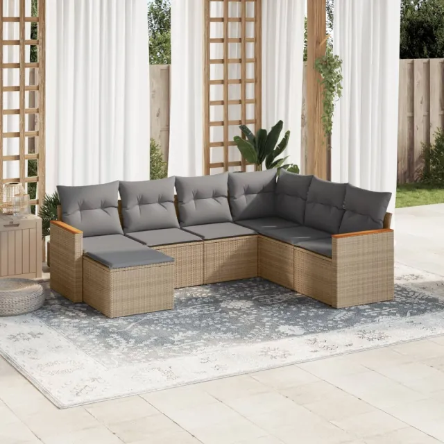 vidaXL 7-delige Loungeset met kussens poly rattan gemengd beige, foto 2