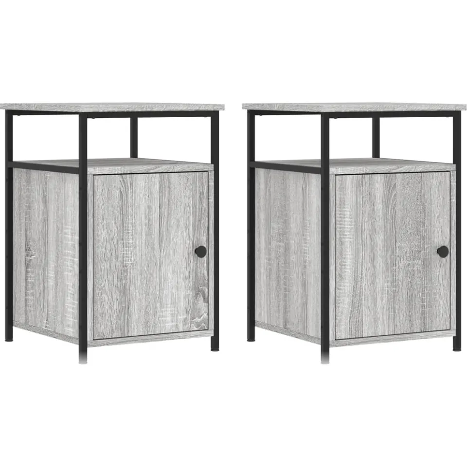 vidaXL Nachtkastjes 2 st 40x42x60 cm bewerkt hout grijs sonoma eiken, foto 3