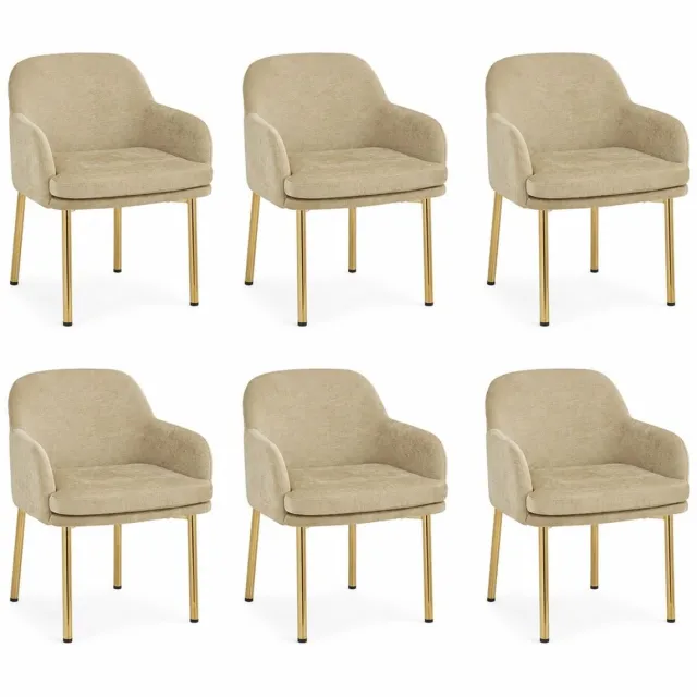 KOMHTOM 6 stuks moderne eetkamerstoelen, gestoffeerde stoelen met armleuningen, in hoogte verstelbaar, belastbaar tot 125 kg, voor eetkamer, keuken (bruin) Bruin, goudkleurig