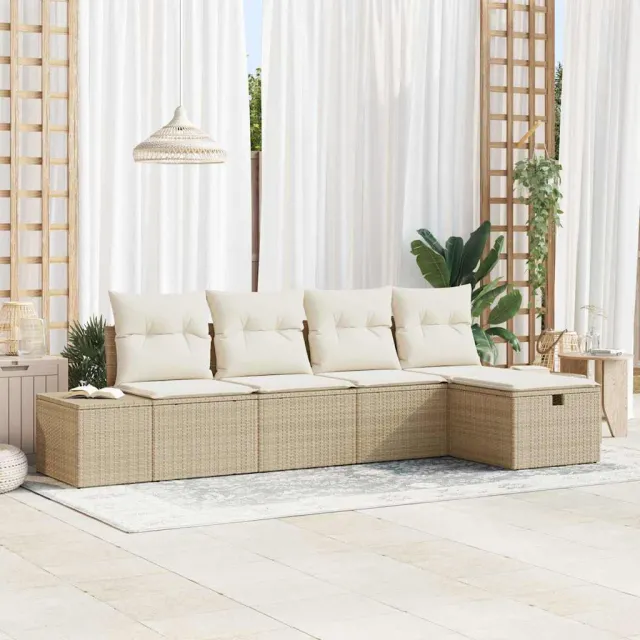 vidaXL Bankstel 5 st poly rattan Beige