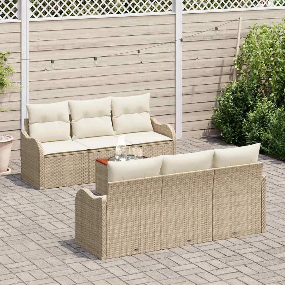vidaXL Tuinbankenset 7 st Beige en Crème poly rattan, foto 2