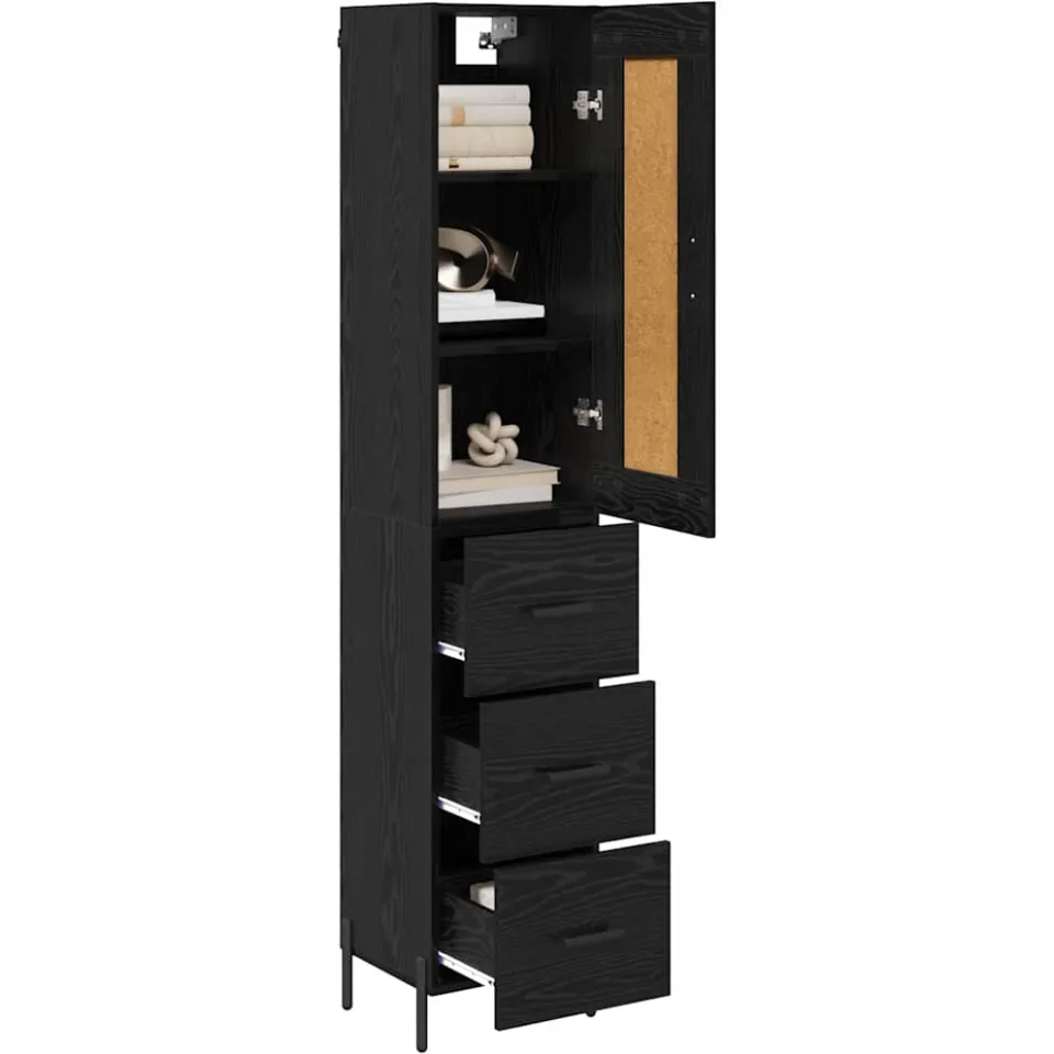 vidaXL Highboard Zwart Eiken 34,5 x 34 x 180 cm Bewerkt hout