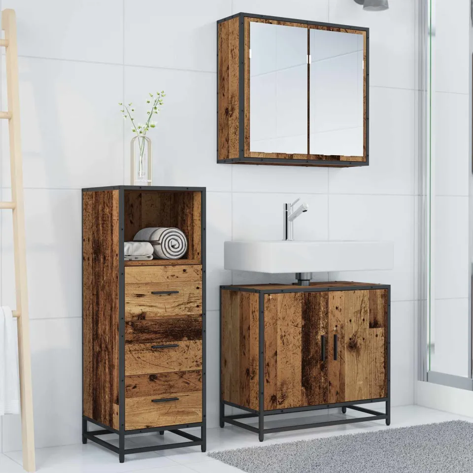 vidaXL Badkamermeubelset 3 st Oud Hout 65 x 33 x 60 cm Bewerkt hout bruin, foto 3