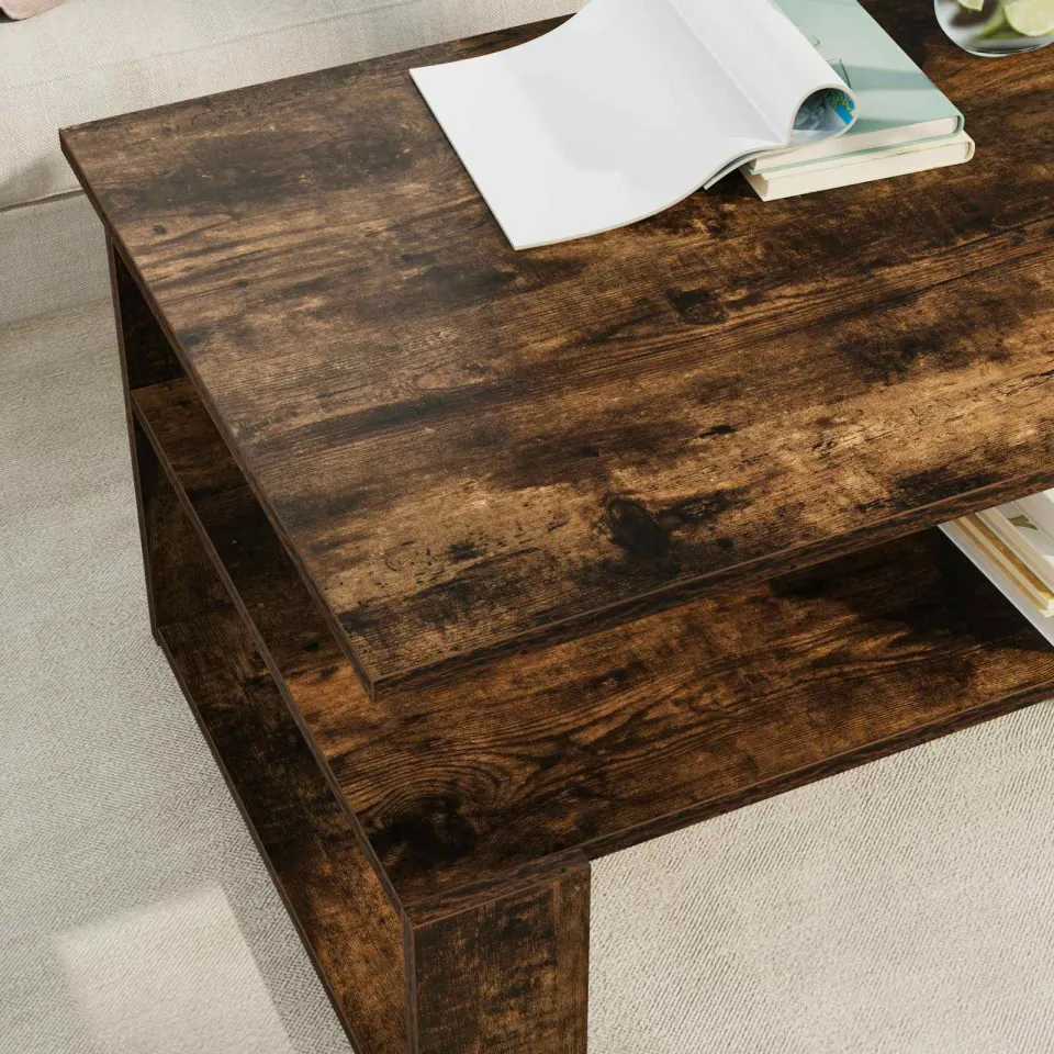 vidaXL Salontafel Gerookt eiken 90 x 50 x 40 cm Bewerkt hout, foto 4