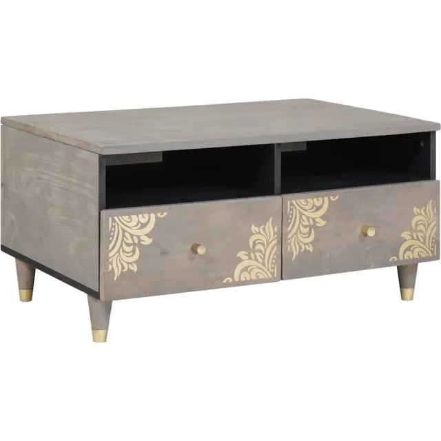 vidaXL Salontafel met lade Grijs 80 x 54 x 40 cm Massief Mango Hout Bruin