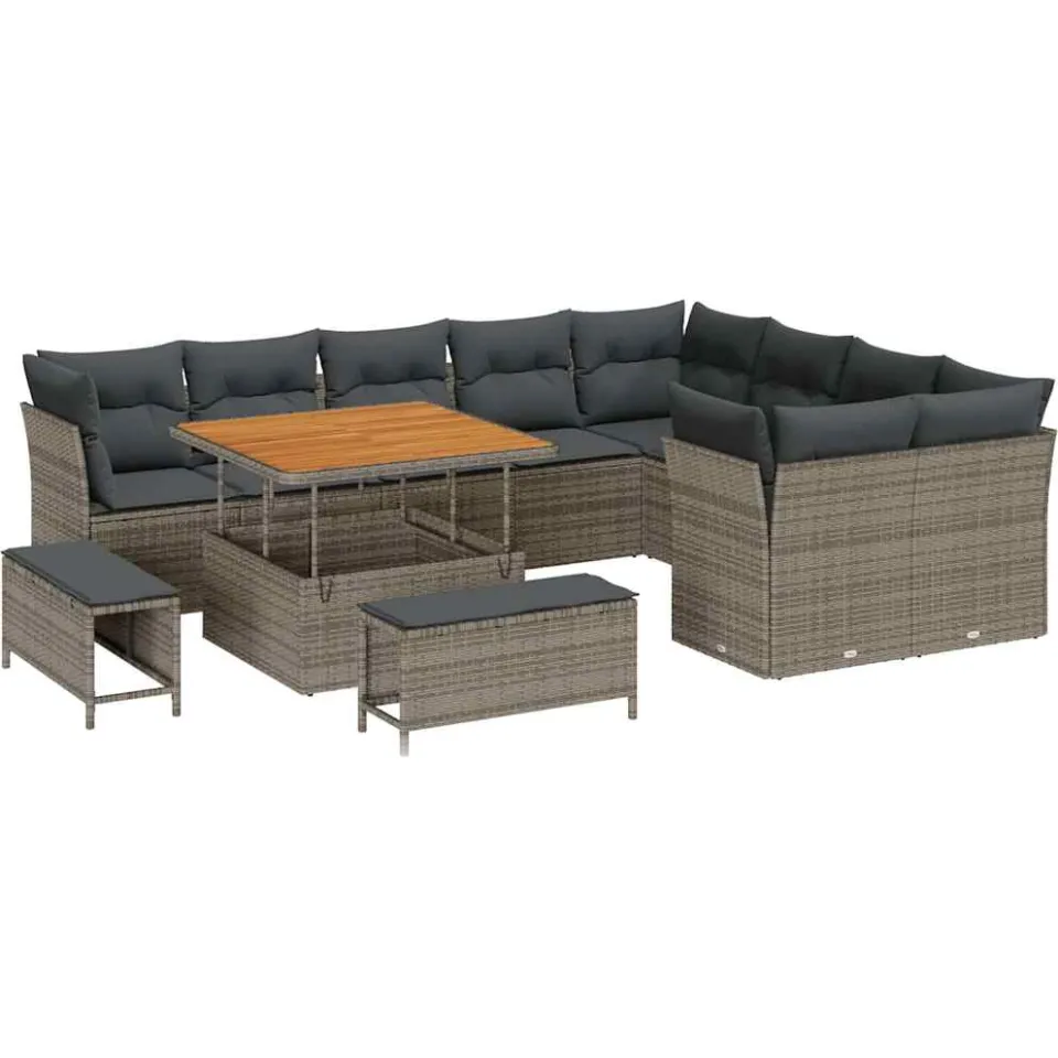 vidaXL Tuinbankenset 12 st Grijs poly rattan