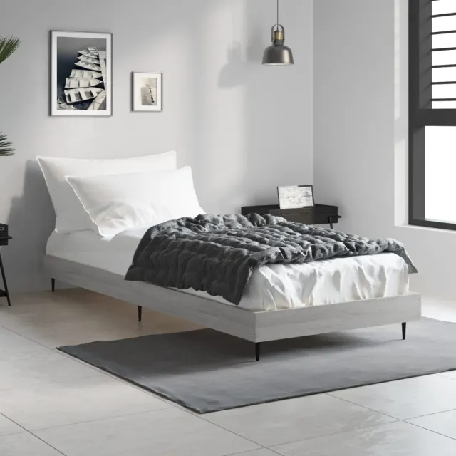 vidaXL Bedframe bewerkt hout grijs sonoma eikenkleurig 75x190 cm
