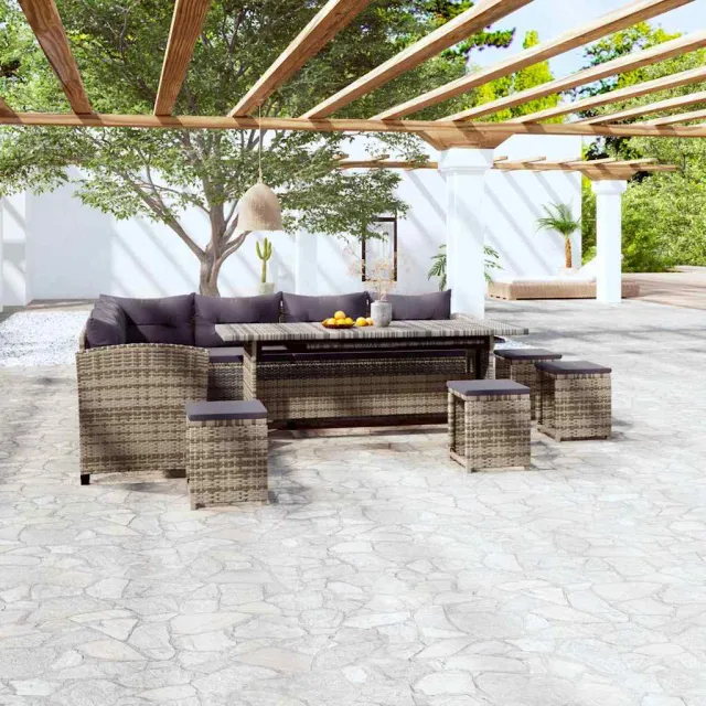 vidaXL 6-delige Loungeset met kussens poly rattan grijs, foto 2