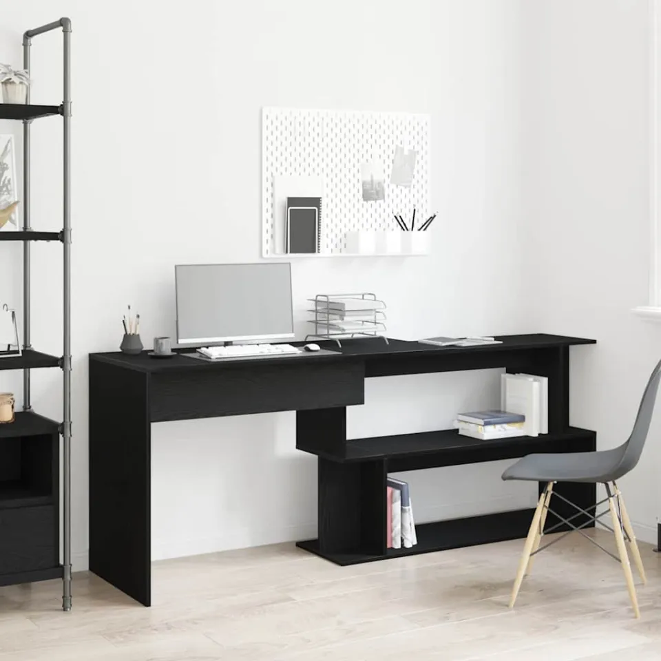 vidaXL Bureau Zwart Eiken Bewerkt hout 200 x 50 x 76 cm, foto 3