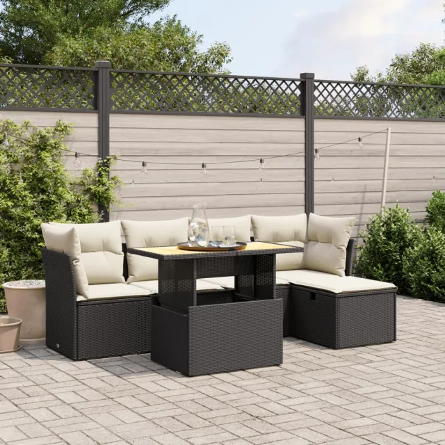 vidaXL 6-delige Loungeset met kussens poly rattan zwart, foto 2